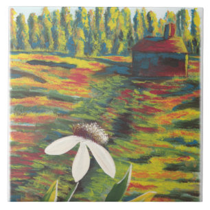 Carreau En Céramique Peinture colorée brillante de la fleur dans le pré