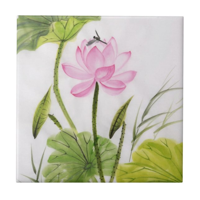 Carreau En Céramique Peinture d'aquarelle de la fleur de Lotus 2 (Devant)