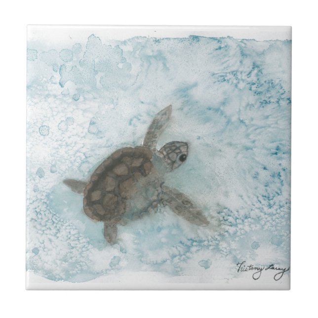 Carreau En Céramique Peinture d'aquarelle de tortue (Devant)