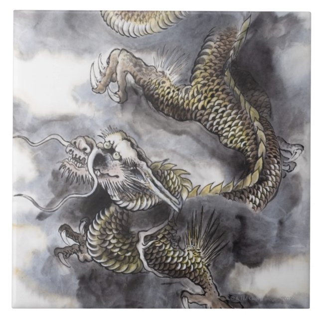 Carreau En Céramique Peinture de chinois traditionnel, année du dragon (Devant)