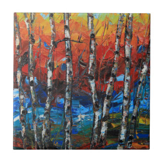 Carreau En Céramique Peinture de couteau de palette d'arbre de bouleau