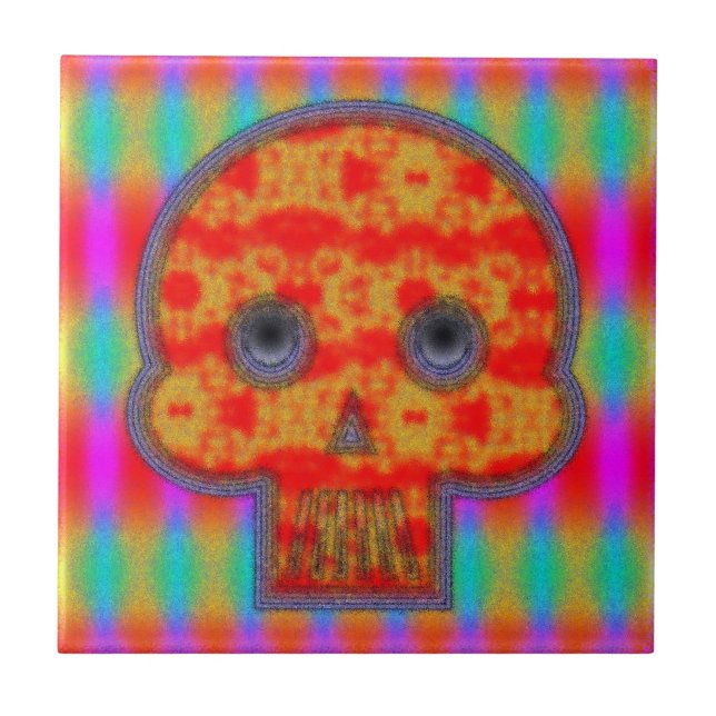 Carreau En Céramique Peinture de crâne de robot coloré (Devant)