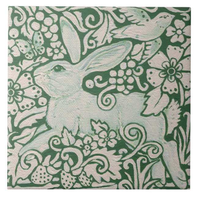 Carreau En Céramique Peinture de lapin vert sur Trivet de tuile 6" (Devant)