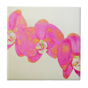 Carreau En Céramique Peinture d'orchidée à l'aquarelle rose