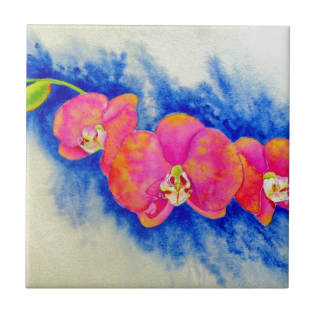 Carreau En Céramique Peinture d'orchidée romantique orange rose (Devant)