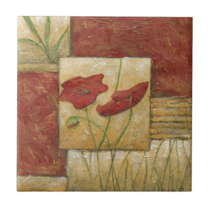 Carreau En Céramique Peinture florale avec traits de pinceau visibles