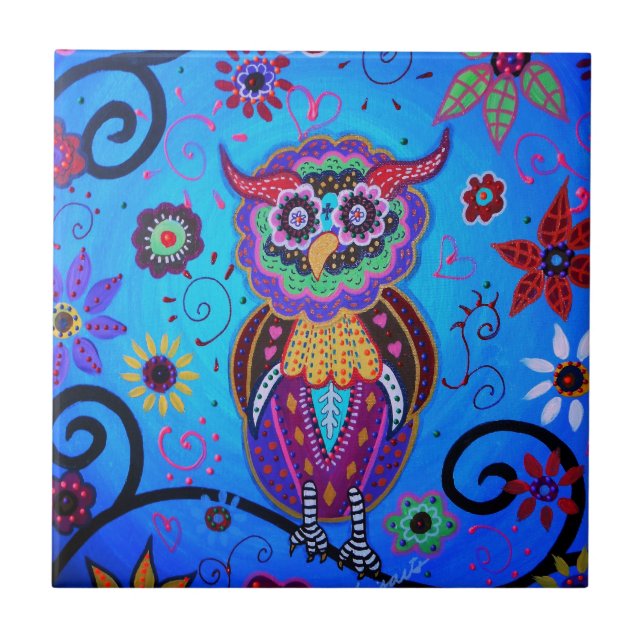 Carreau En Céramique Peinture mexicaine de hibou de Talavera (Devant)