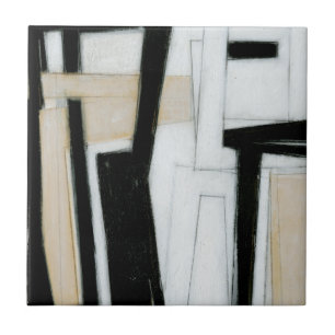 Carreau En Céramique Peinture noire et blanche abstraite