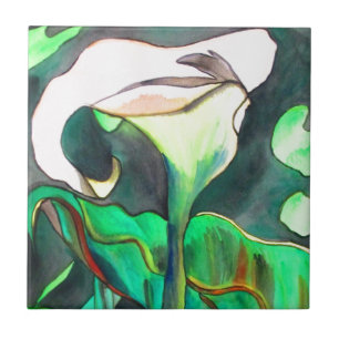 Carreau En Céramique Peinture originale d'art d'aquarelle de lis d'arum