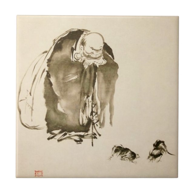 Carreau En Céramique Peinture par Miyamoto Musashi, C. 1600's (Devant)
