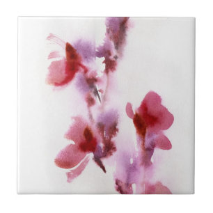 Carreau En Céramique Peintures florales abstraites 3 d'aquarelle