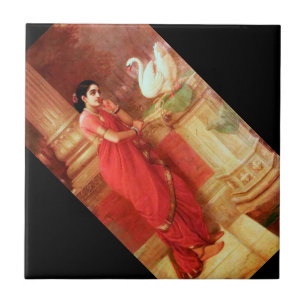 Carreau En Céramique Peintures-Hamsa Dhayamthi de Ravi Varma
