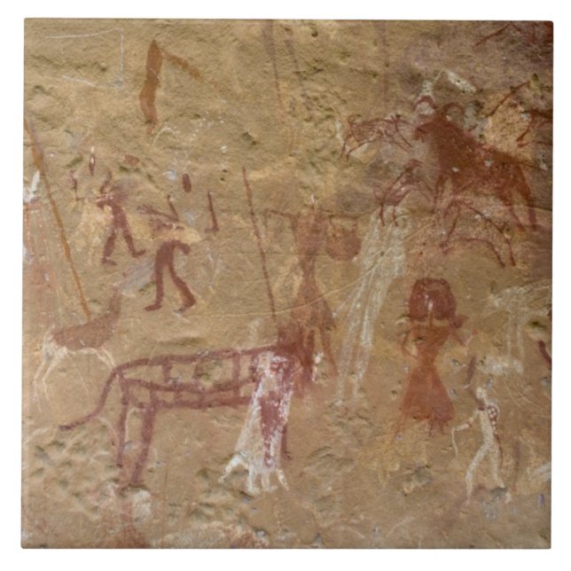 Carreau En Céramique Peintures rupestres préhistoriques, Akakus, Sahara (Devant)