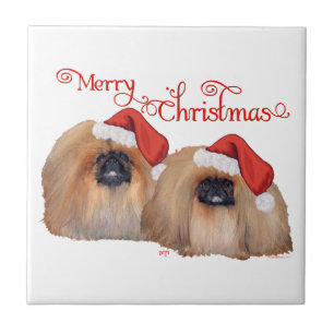 Carreau En Céramique Pekingese Joyeux Noël