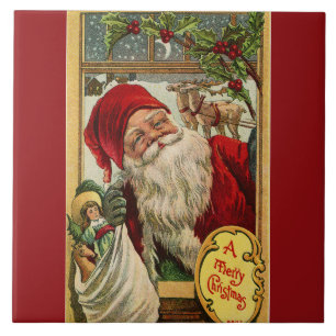 Carreau En Céramique Père Noël à la fenêtre avec Toys en céramique