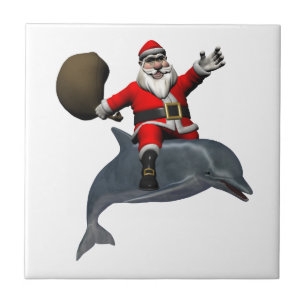 Carreau En Céramique Père Noël chevauchant un dauphin