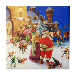 Carreau En Céramique Père Noël et Mme Claus au réveillon de Noël de