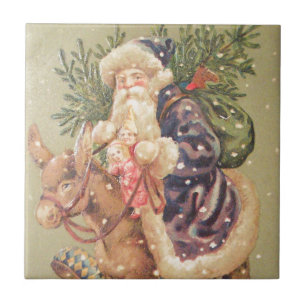 Carreau En Céramique Père Noël Riding Donkey