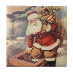 Carreau En Céramique Père Noël victorien de Noël vintage dans une chemi