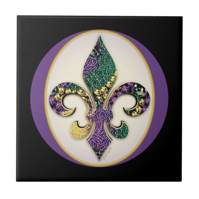 Carreau En Céramique Perle Fleur de lis de mardi gras (Devant)