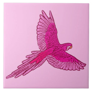 Carreau En Céramique Perroquet en vol, Fuchsia et rose glace