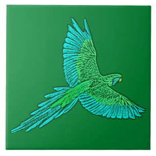 Carreau En Céramique Perroquet en vol, Jade Green et Turquoise