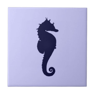 Carreau En Céramique Pervenche et hippocampe bleu foncé