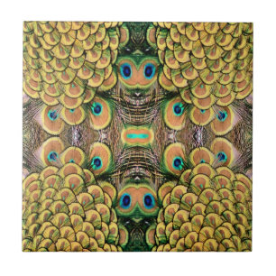 Carreau En Céramique Pétales Emerald Green et Gold Peacock