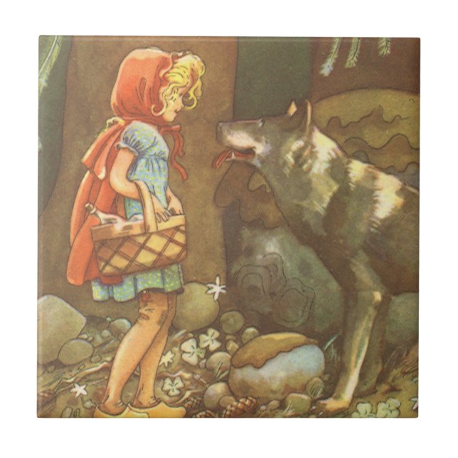 Carreau En Céramique Petit Chaperon Rouge, Conte Vintage Fée (Devant)