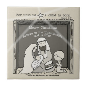 Carreau En Céramique Petit garçon à la crèche-Joyeux Noël