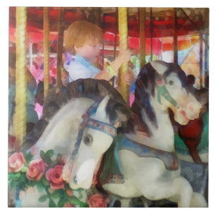 Carreau En Céramique Petit garçon sur carrousel