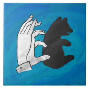 Carreau En Céramique Petit Ours Ombre Sur Bleu
