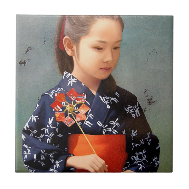 Carreau En Céramique Petite peinture japonaise mignonne de portrait de (Devant)