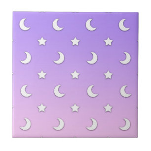 Carreau En Céramique Petits motifs d'étoiles et de lunes blanches