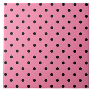 Carreau En Céramique Petits Pois noirs sur rose chaud