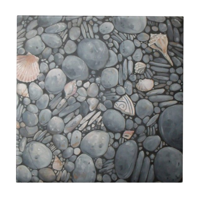 Carreau En Céramique Pierres de plage Coques Galets Rochers Peinture Ar (Devant)