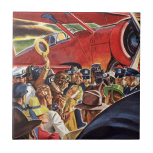 Carreau En Céramique Pilote d'avion à une seule hélice vintage avec Pap