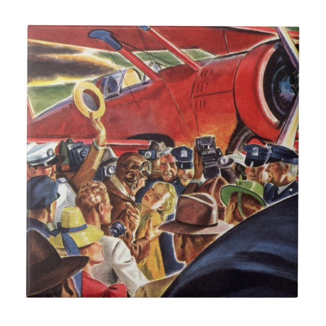 Carreau En Céramique Pilote d'avion à une seule hélice vintage avec Pap (Devant)