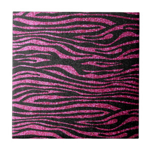 Carreau En Céramique Pink and Black Zebra Print bling (faux glitter)