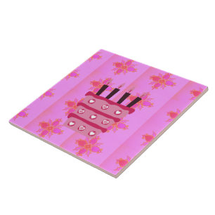 Carreau En Céramique Pink Bird Cake Art Imprimer