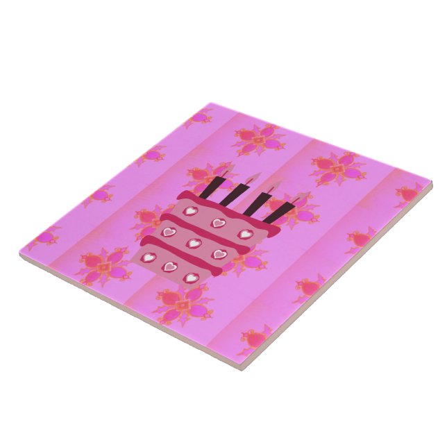 Carreau En Céramique Pink Bird Cake Art Imprimer (Côté)