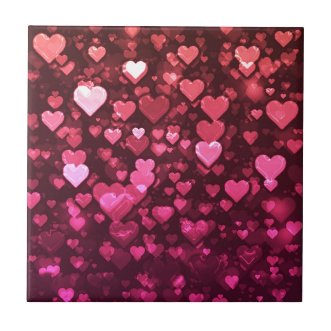 Carreau En Céramique Pink Bokeh Hearts papier peint Arrière - plan numé (Devant)