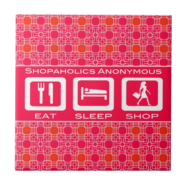 Carreau En Céramique Pink Funny Shopaholic Eat Sleep Shop Award (Devant)