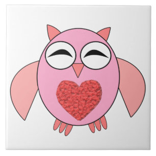 Carreau En Céramique Pink Love Heart Owl Tile