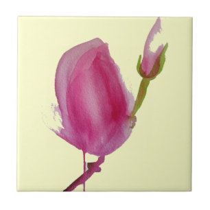 Carreau En Céramique Pink magnolia watercolour flower art