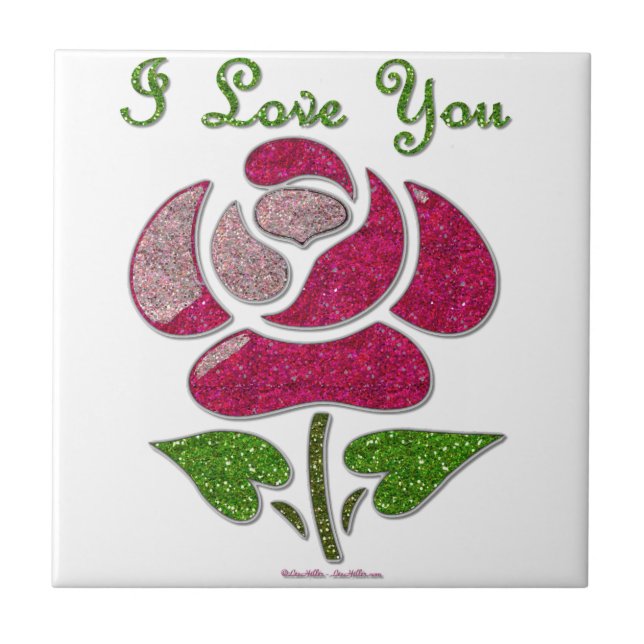 Carreau En Céramique Pink Stencil Rose I Love You (Devant)
