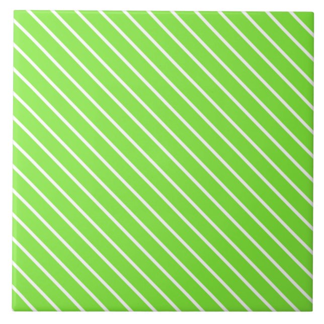 Carreau En Céramique Pinstripes diagonales - vert citron et blanc (Devant)