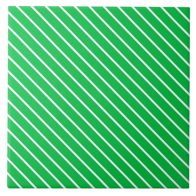 Carreau En Céramique Pinstripes diagonales - vert émeraude et blanc (Devant)