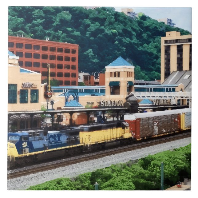 Carreau En Céramique Pittsburgh PA - Train passant par Station Square (Devant)