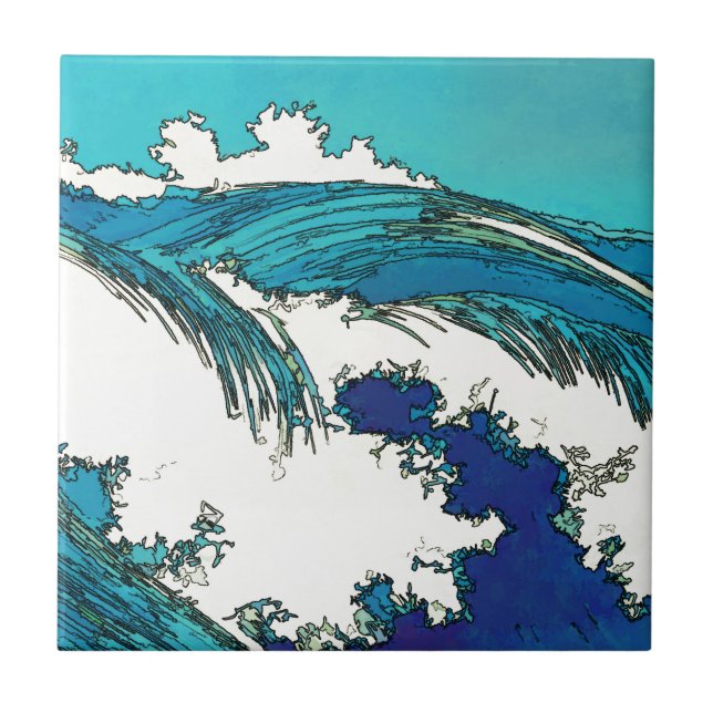 Carreau En Céramique PixDezines konen uehara vagues océaniques, 上 原 (Devant)